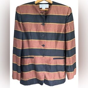 🔥🖤JONES NEW YORK stunning linen blend jacket size 4. Black/rust/gold colors